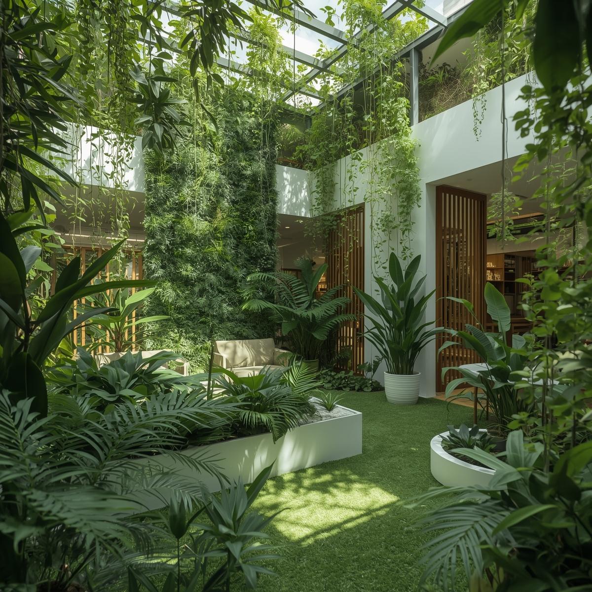 Inomhuslandskapsarkitektur – gröna växter i modernt kontorslandskap